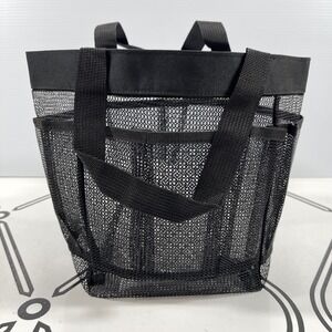 Black Mesh Tote Bag Organizer Beach Shower Garden Bag with Pockets